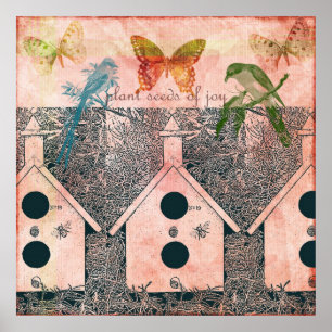 Póster Inspired Birds with Bird Houses