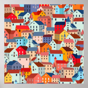 Poster Instalações e casas coloridas vibrantes