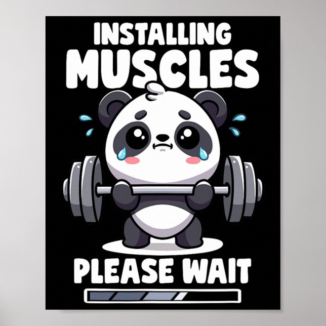 Poster Instale Músculos Aguarde Panda Levantando Gym Q (Frente)