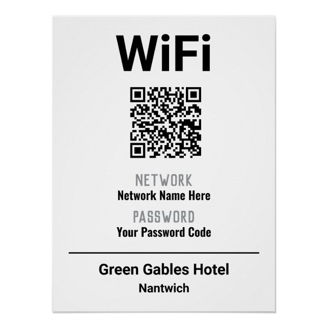 Póster Instruções de WiFi com Código QR (Frente)