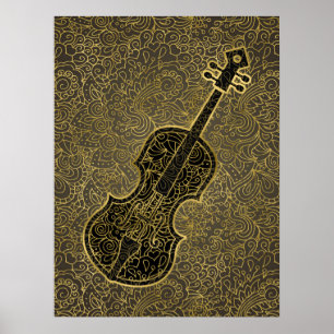 Poster Instrumento musical filigrana do Taupe Dourado do