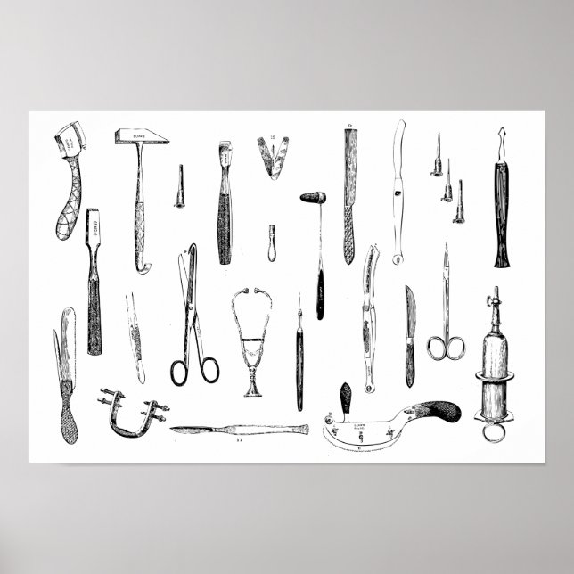 Póster Instrumentos médicos antigos (Frente)