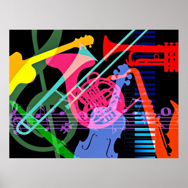 Poster Instrumentos Musicais Design Pop Art (Frente)