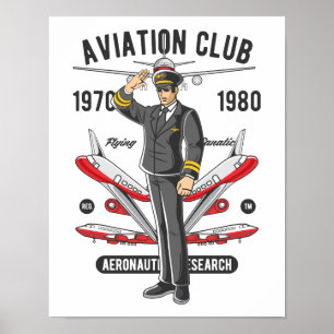 Poster Instrutor de voo do piloto do Vintage Aviation Clu