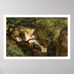 Póster Interior com uma cachoeira, Papigno da floresta
