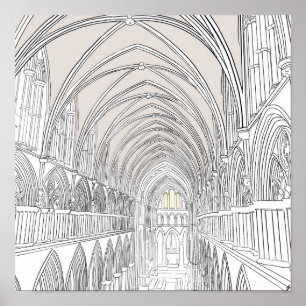 Poster Interior da Catedral de Salisbury   Desenho de lin