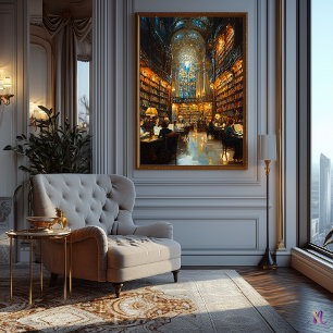 Poster Interior da Grande Biblioteca em Estilo Impression