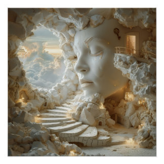 Póster Interior de cabeça de mármore surrealista com esca
