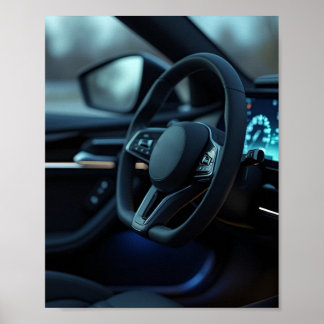 Poster Interior de Carro de Luxo Moderno com Luz Ambiente