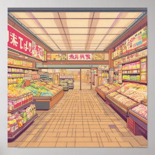 Poster Interior de Supermercado Japonês com Estética de A