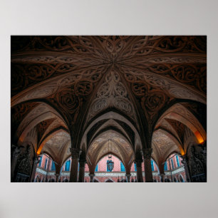 Poster Interior do edifício em madeira castanha e negra