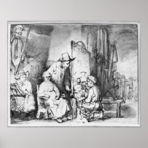 Poster Interior do estúdio com pintura do pintor