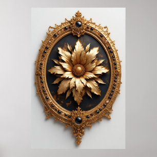 Poster Interiores Luxuosos com Moldura Dourada Ornamentad