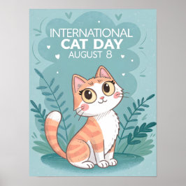 Poster International Cat Day Cute Whimsical Cat Art