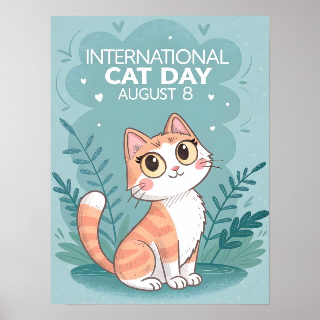 Poster International Cat Day Cute Whimsical Cat Art (Frente)
