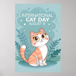 Poster International Cat Day Cute Whimsical Cat Art