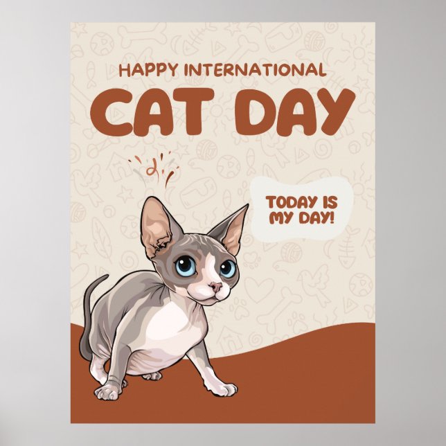 Poster International Cat Day Sphynx Celebration Art (Frente)
