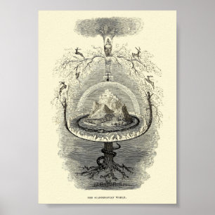 Poster Interpretação Vintage da Ilustração Mundial