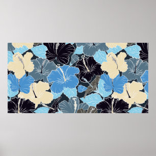 Poster Interseção do fluxo de hibisco estilizado elegan