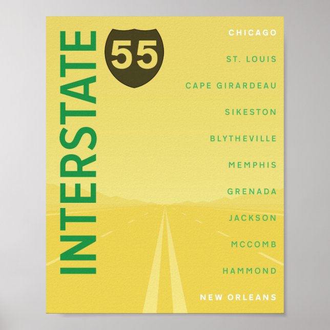 Poster Interstate 55 (I-55) (Amarelo) (Frente)