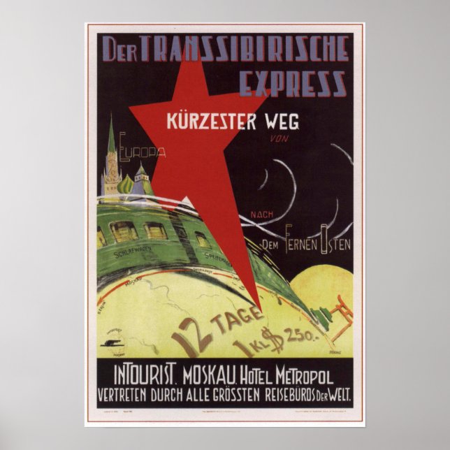 Póster Intourista. Transsiberian express USSR 1930 (Frente)