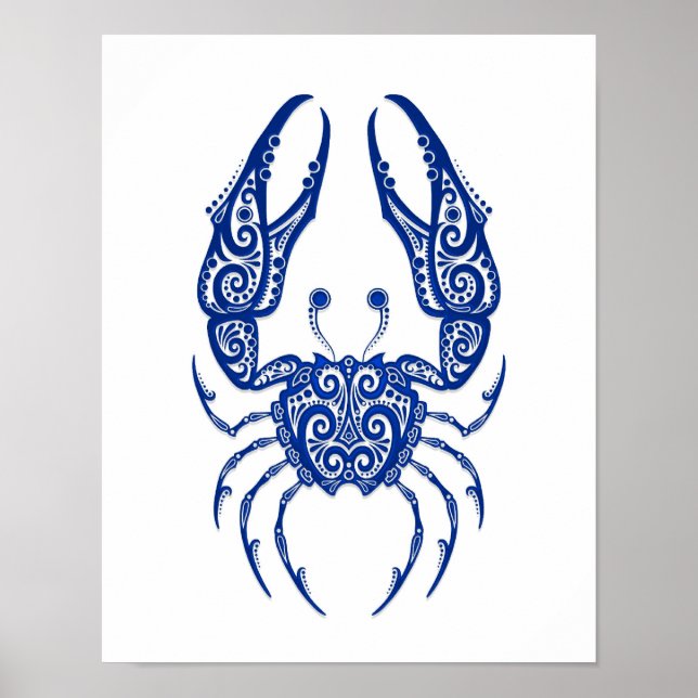 Póster Intrair o Cancer Azul Zodiac em Branco (Frente)