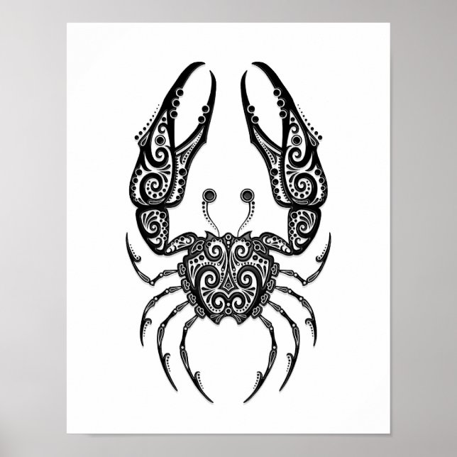 Póster Intrair o Cancer Negro Zodiac em Branco (Frente)