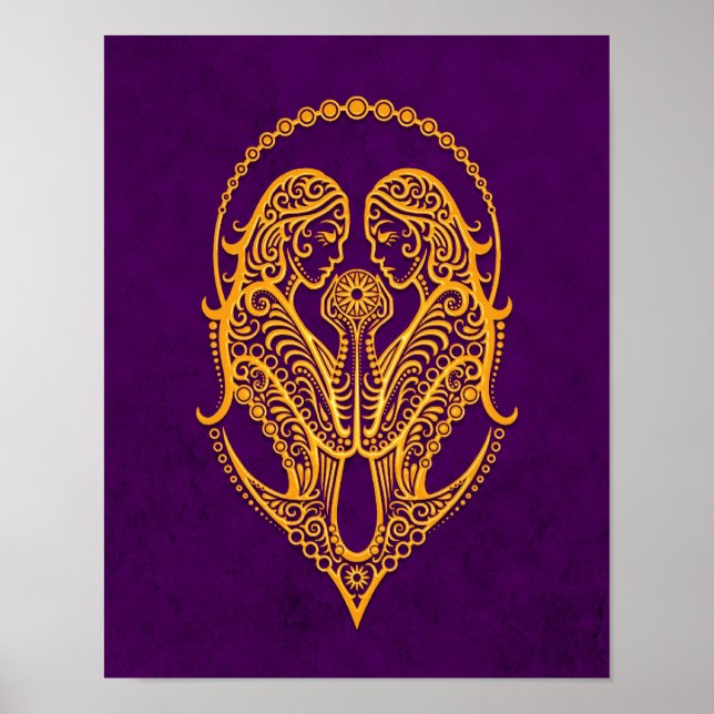 Poster Intrate Yellow Gemini Zodiac em Roxo (Frente)
