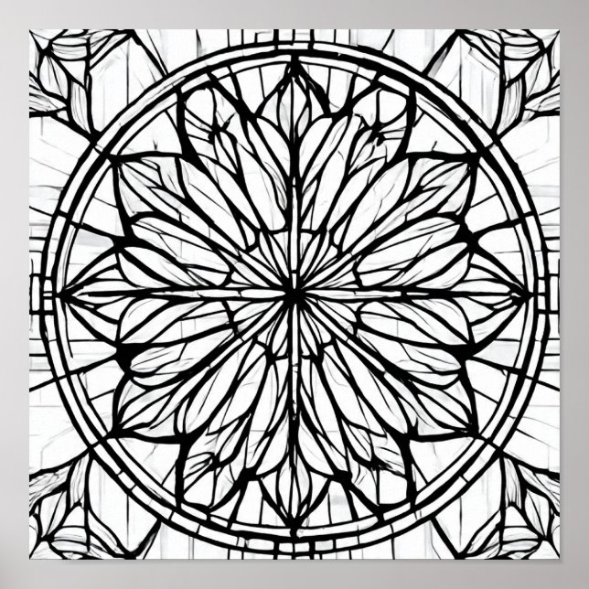 Poster Intricate Cathedral Line Pattern: Stained-Glass (Frente)