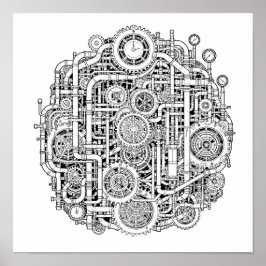 Poster Intricate Steampunk Decoupage Template Line Art