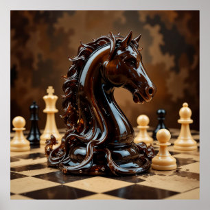 Poster Intrincada Figura de Cavalo de Xadrez Cercada por