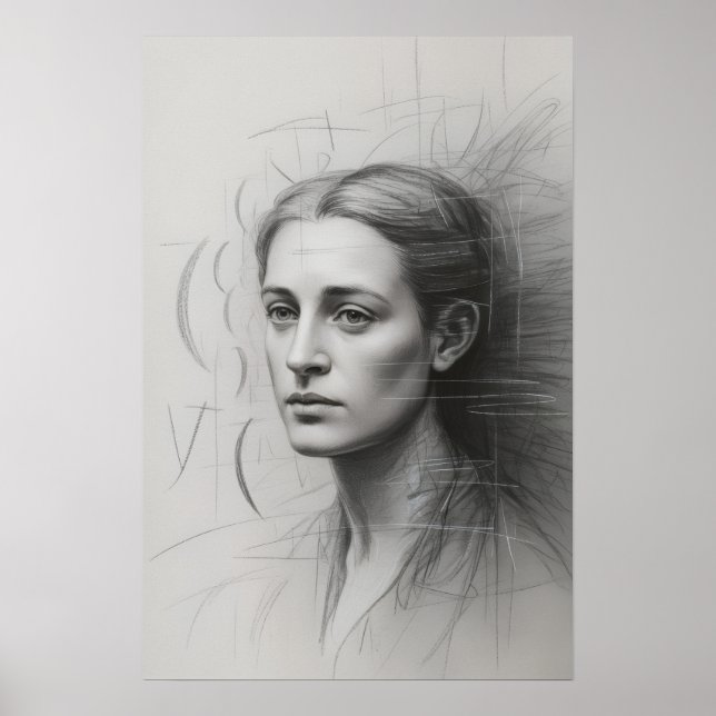 Poster Introspective Study: Graphite Portrait (Frente)