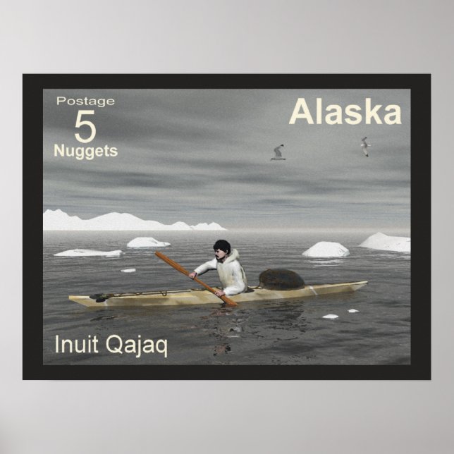 Poster Inuit Kayak - Postage do Alasca (Frente)
