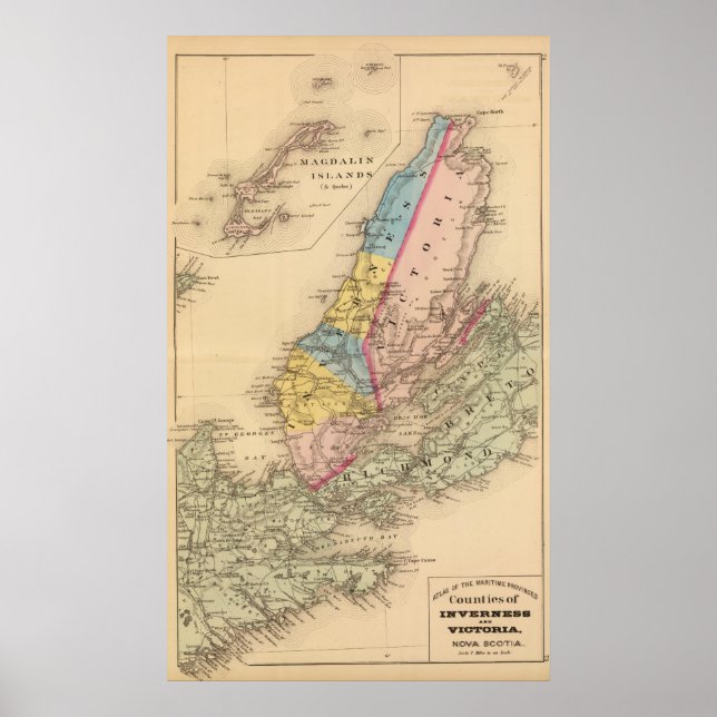 Póster Inverness, Condados Victoria, NS (Frente)
