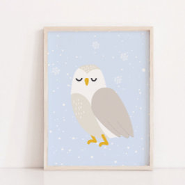 Poster Inverno Azul | Decoração de Berçário de Coruja Ani