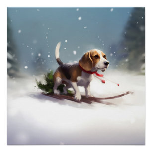 Póster Inverno da neve do Natal da Beagle