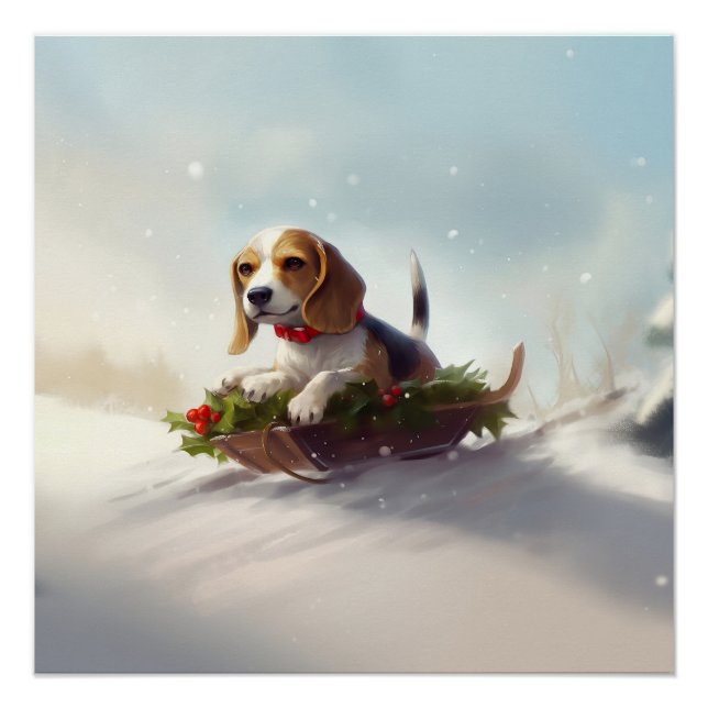 Póster Inverno da neve do Natal da Beagle (Frente)
