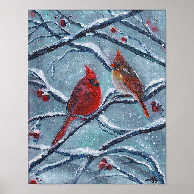 Poster Inverno de aves cardinas por Renee Lavoie (Frente)