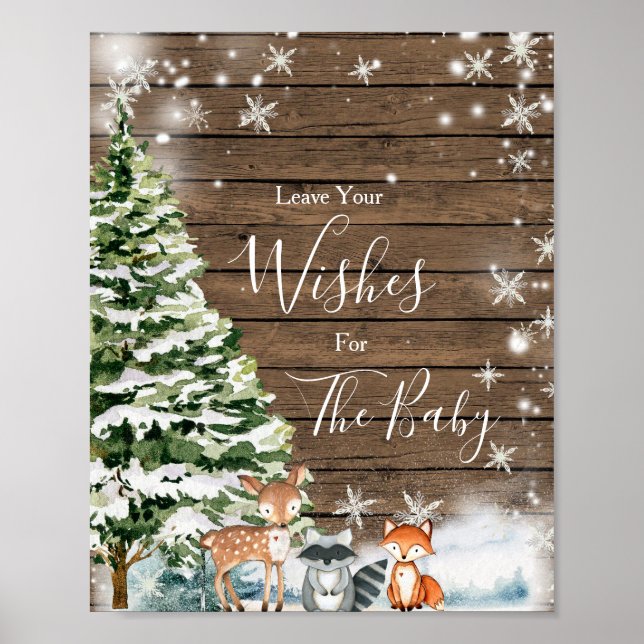 Poster Inverno de Chás de fraldas de madeira para animais (Frente)