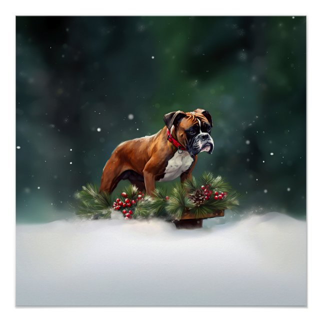Póster Inverno de neve de Natal Boxer (Frente)