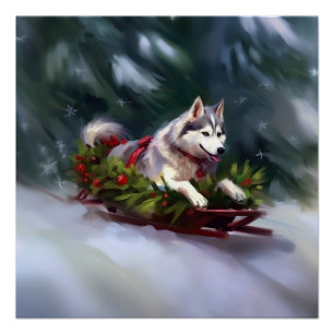 Póster Inverno de neve de Natal Siberian Husky