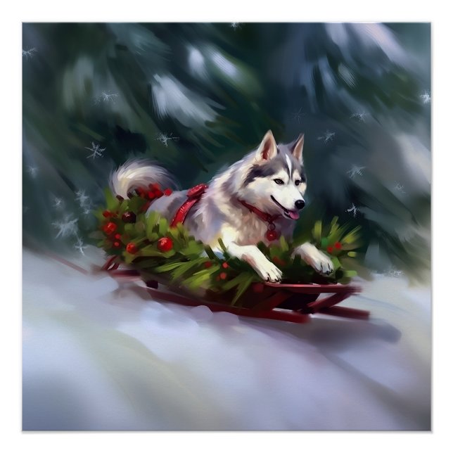 Póster Inverno de neve de Natal Siberian Husky (Frente)