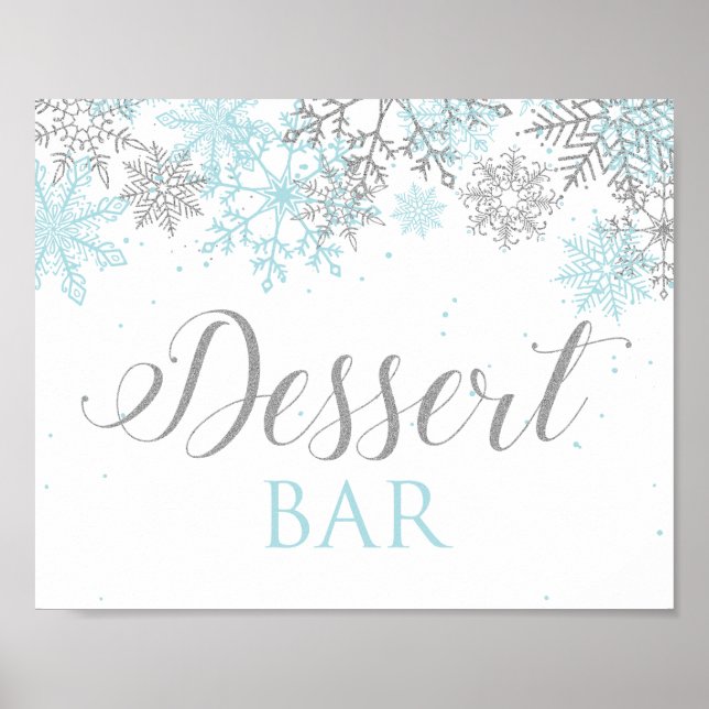 Poster Inverno de Onederland Dessert Bar Sinal Azul Floco (Frente)