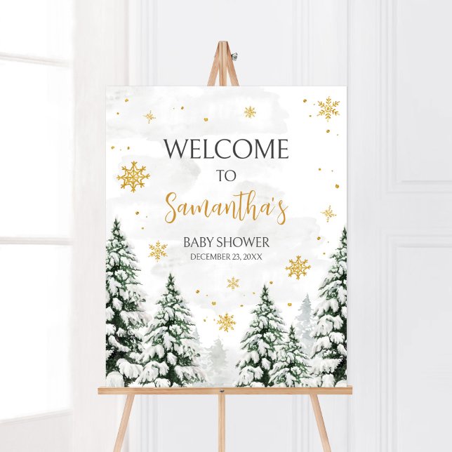Poster Inverno é frio lá fora, bem-vindo (Gender Neutral Snowflake Baby Shower Welcome Sign)