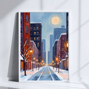 Poster Inverno em Boston Aquarela da Cidade de Massachu