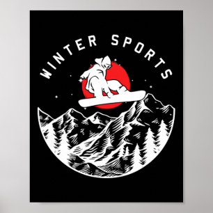 Poster Inverno Esportes Extreme Montanhas Snowboarder Dow