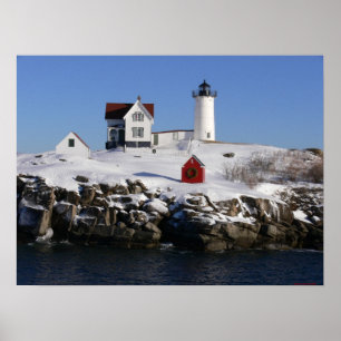Póster Inverno-Impressão do farol de Neddick do cabo