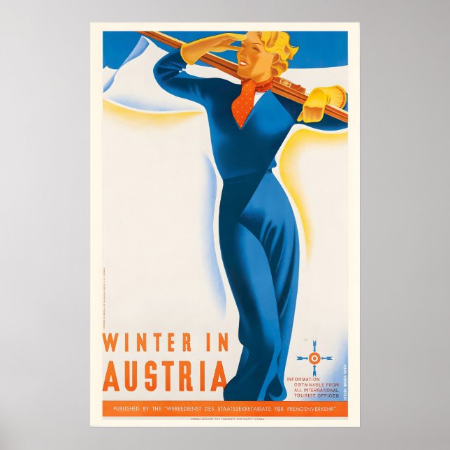 Poster Inverno na Áustria Cartaz de Esqui Vintage - Enqua (Frente)
