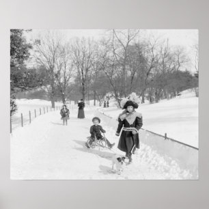 Poster Inverno no Central Park, 1900. Foto Antiga