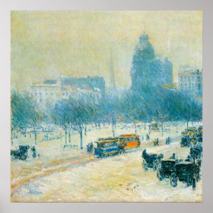Póster Inverno no quadrado da união por Childe Hassam